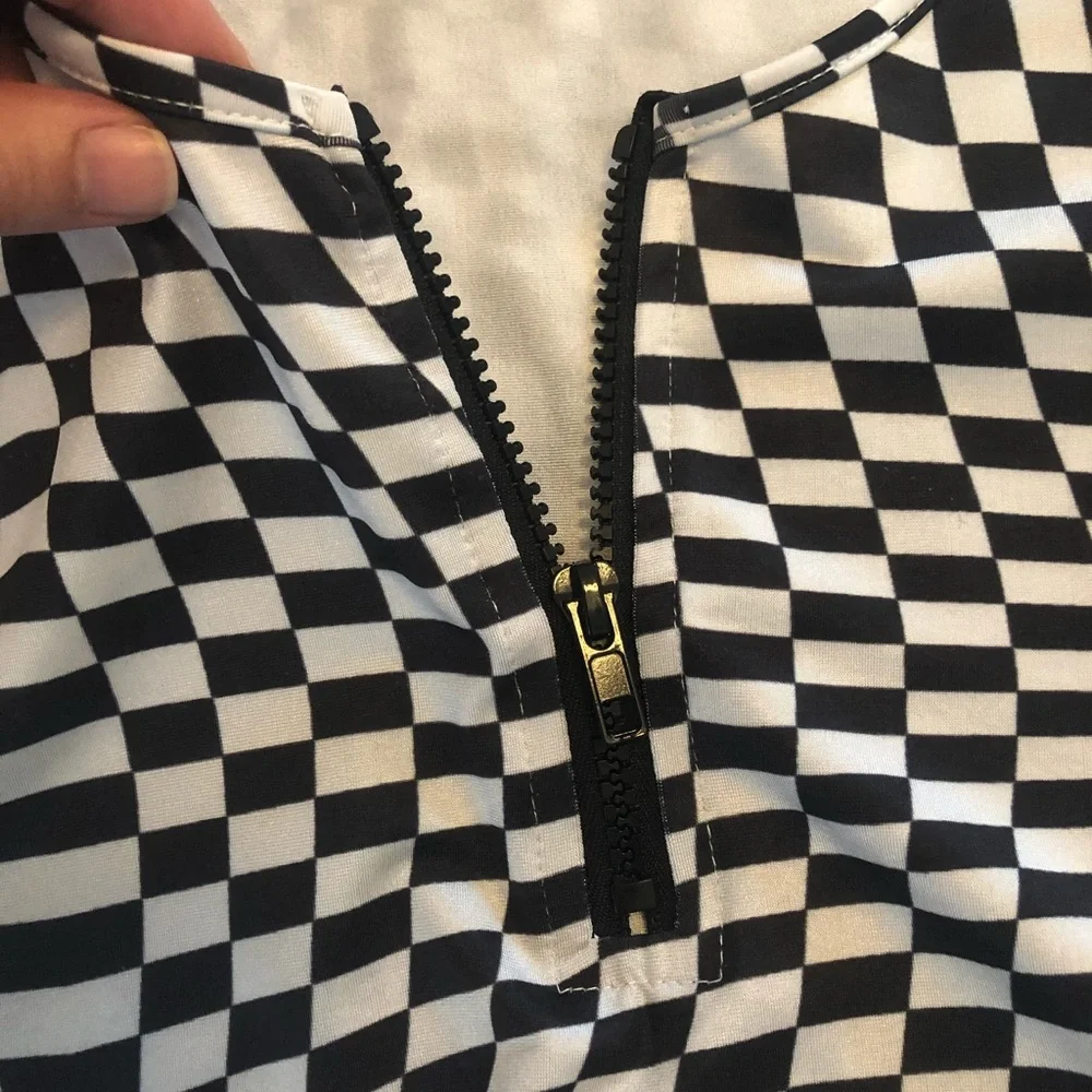 Dolls Kill “Reality Check” Warped Checkered Crop Top - S - Picture 3 of 6
